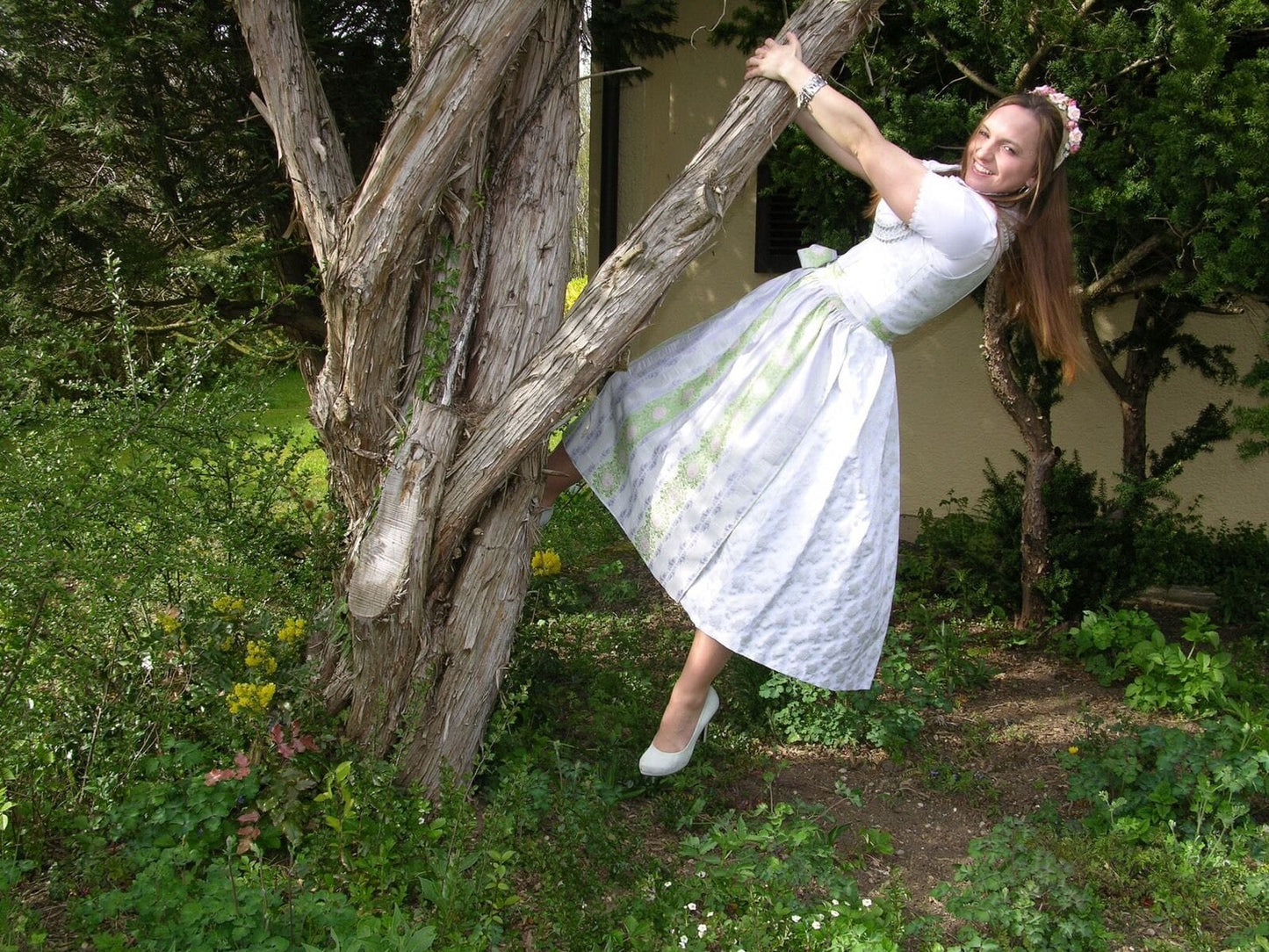 Dirndl Wenger weiß, silber, Brautdirndl, Maxi, 80 cm Dirndl Wenger