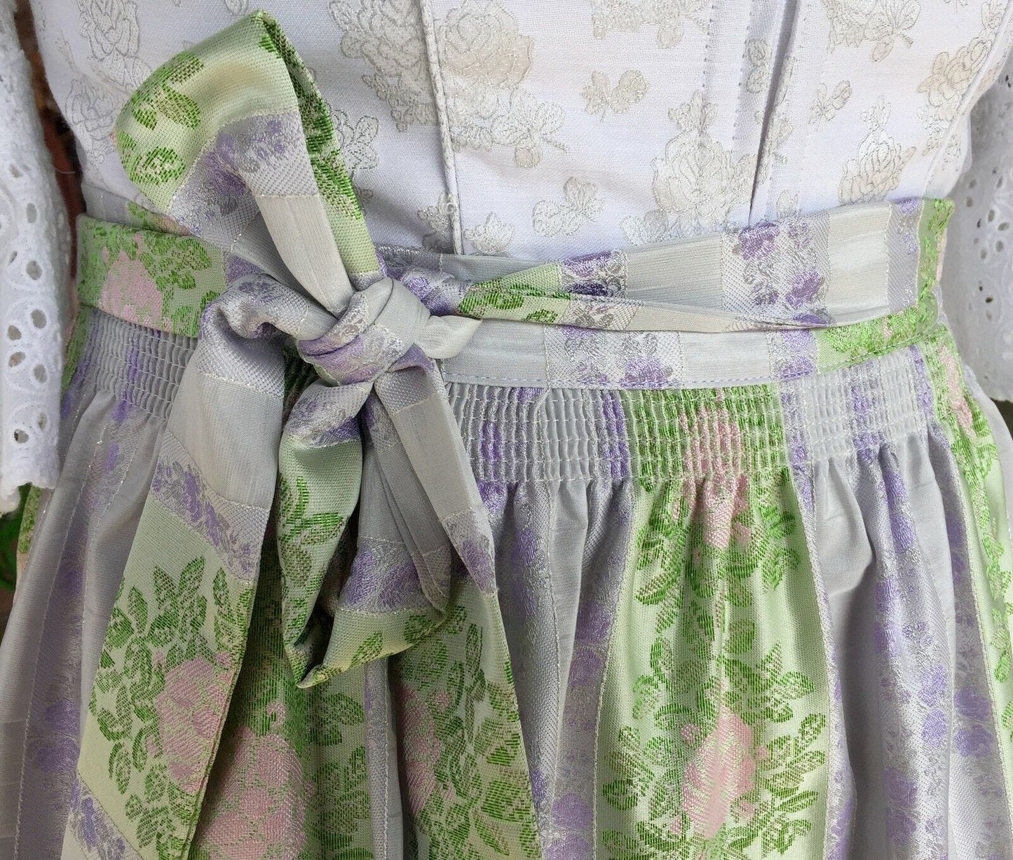 Dirndl Wenger weiß, silber, Brautdirndl, Maxi, 80 cm Dirndl Wenger
