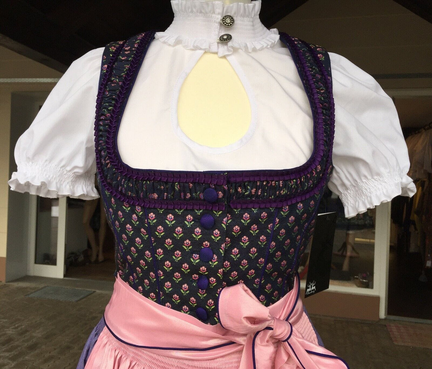Dirndl Wiesnkönig, Thilda, blau, lila, rosa, Midi 60 cm Dirndl Wiesnkönig