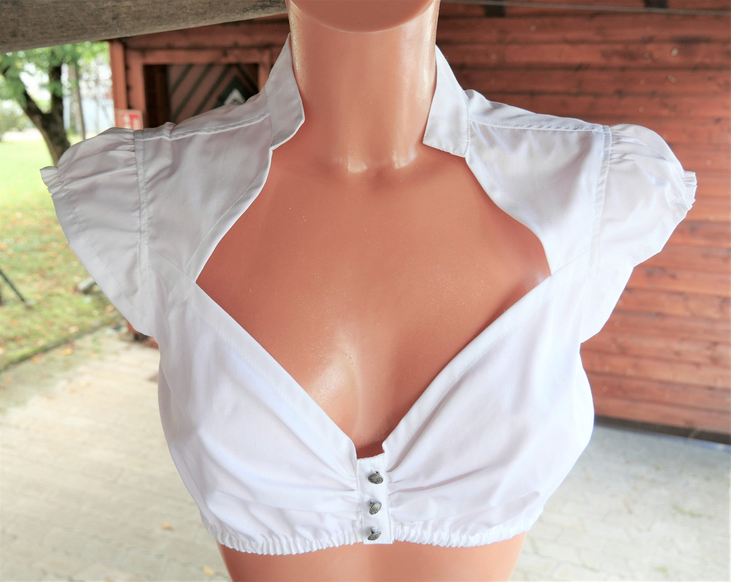 Dirndlbluse CocoVero, Bella kurz, Stehkragen, V-Ausschnitt, weiß Dirndlblusen CocoVero