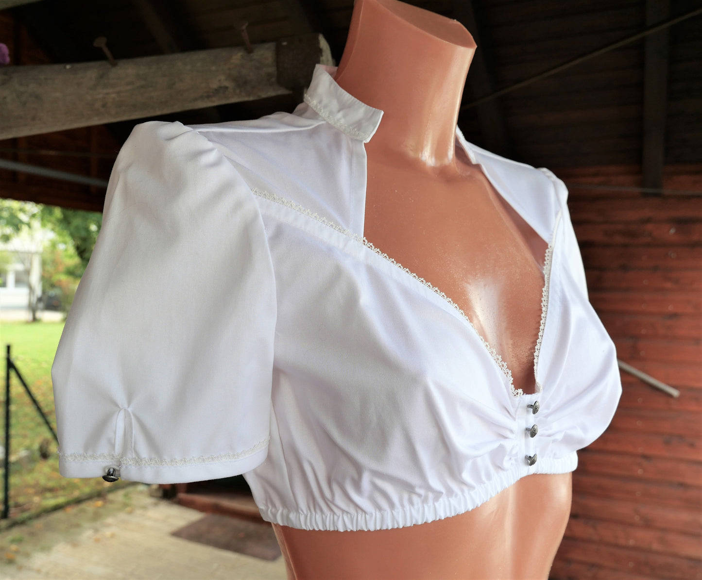 Dirndlbluse CocoVero, Bella, Stehkragen, V-Ausschnitt, weiß Dirndlblusen CocoVero