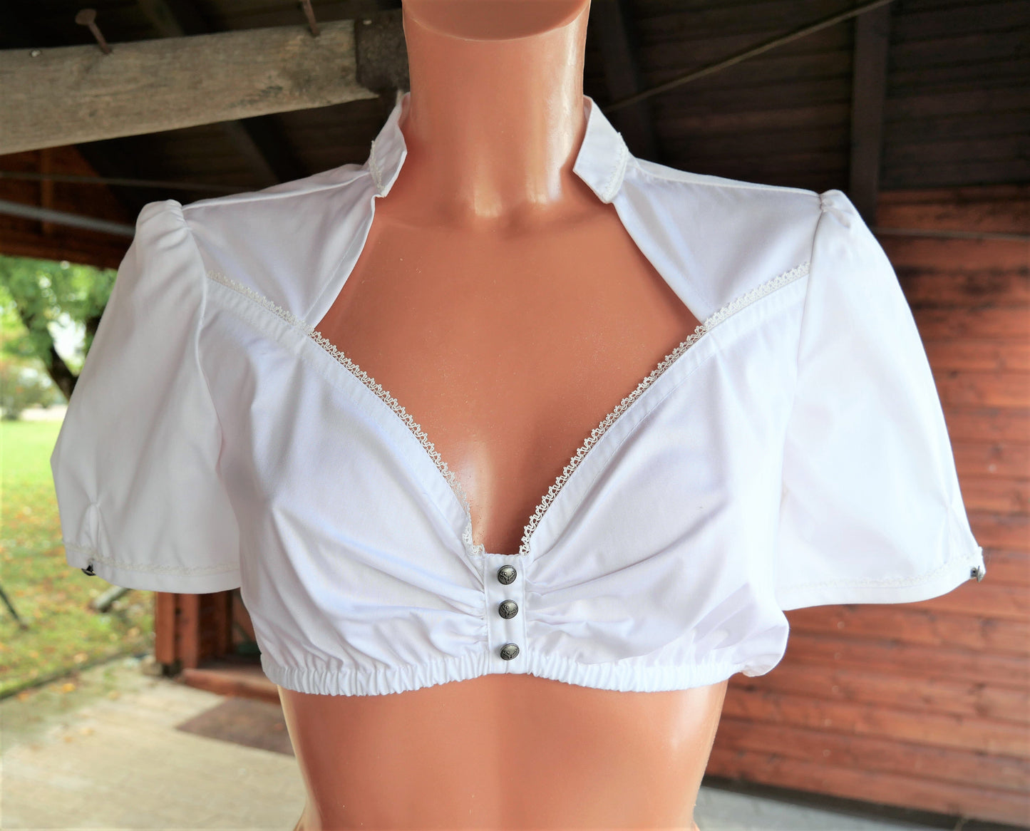 Dirndlbluse CocoVero, Bella, Stehkragen, V-Ausschnitt, weiß Dirndlblusen CocoVero