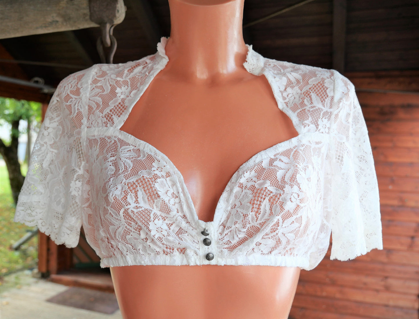 Dirndlbluse CocoVero, Silvie, Stehkragen, V-Ausschnitt, Spitze, ecru Dirndlblusen CocoVero
