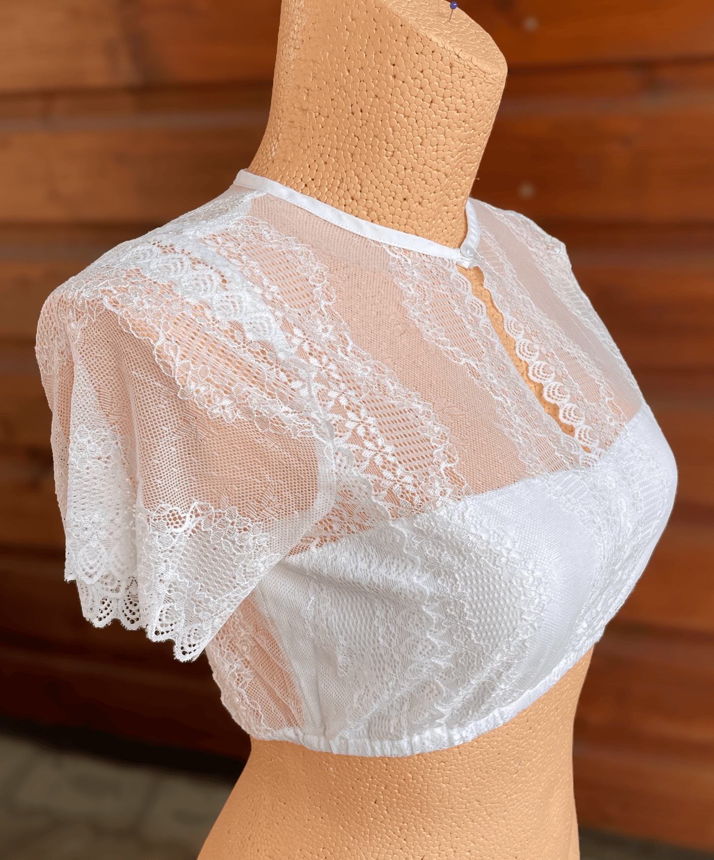 Dirndlbluse Fuchs, Spitze, Stretch, creme, hochgeschlossen Dirndlblusen Fuchs