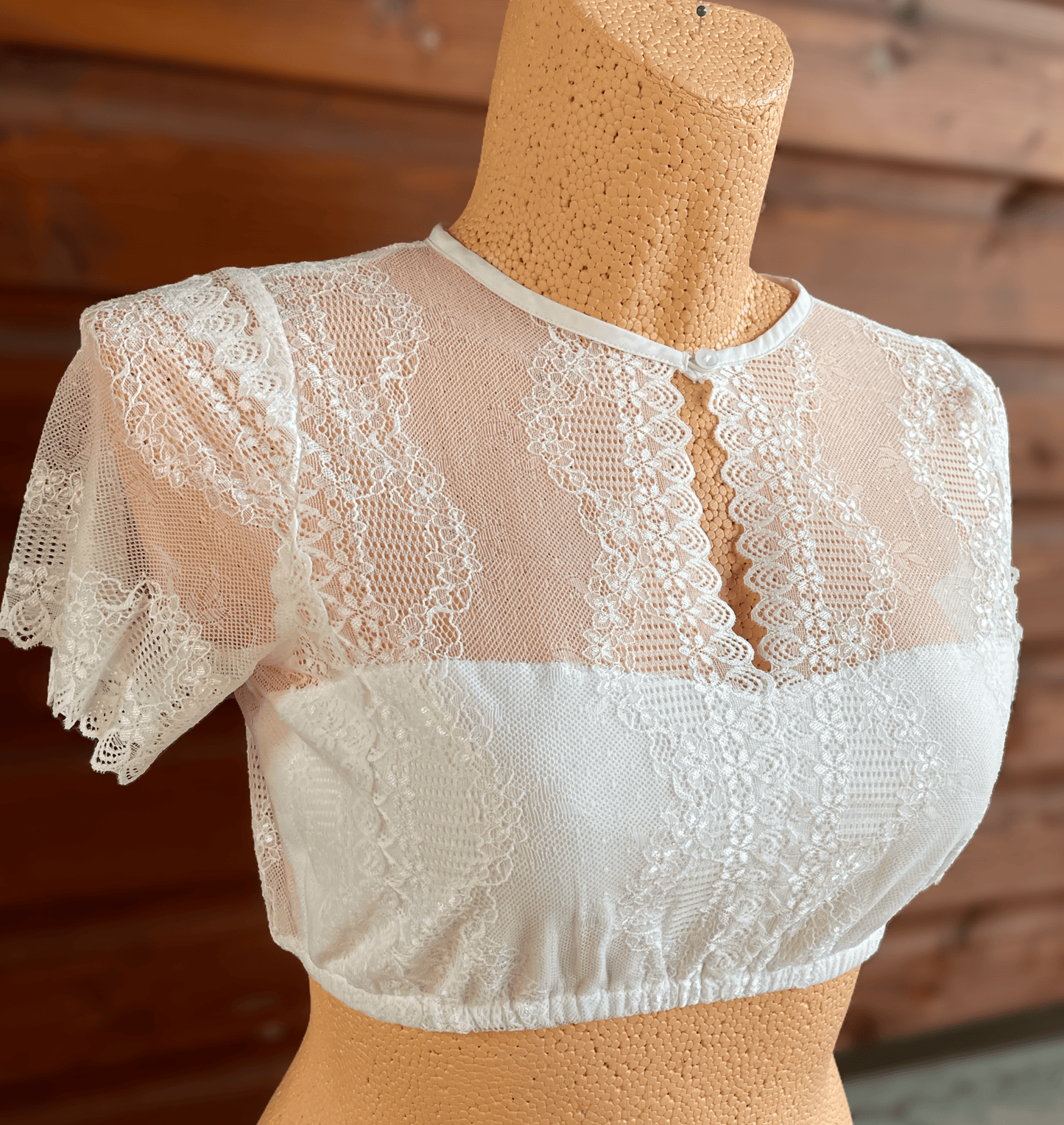Dirndlbluse Fuchs, Spitze, Stretch, creme, hochgeschlossen Dirndlblusen Fuchs