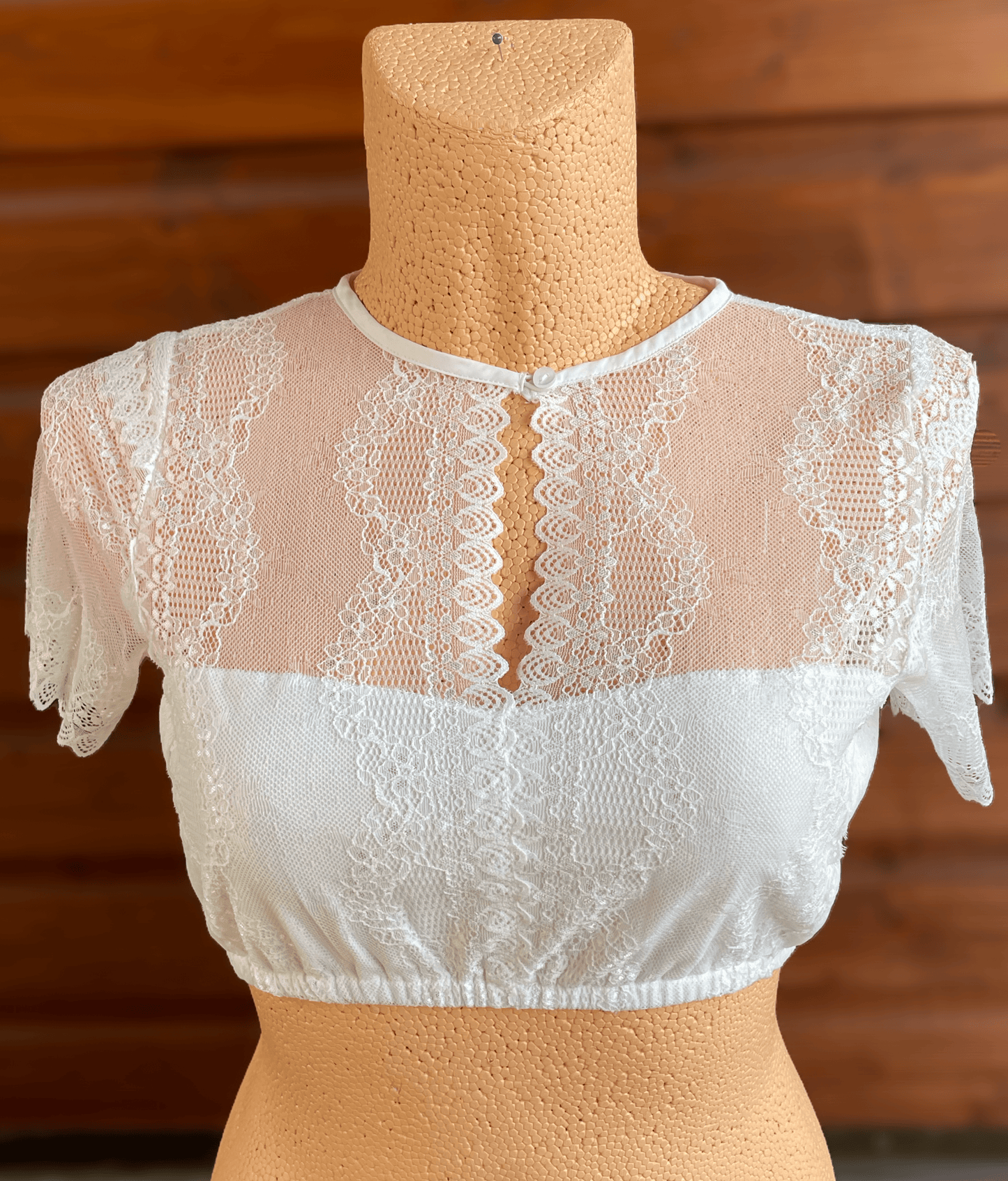 Dirndlbluse Fuchs, Spitze, Stretch, creme, hochgeschlossen Dirndlblusen Fuchs