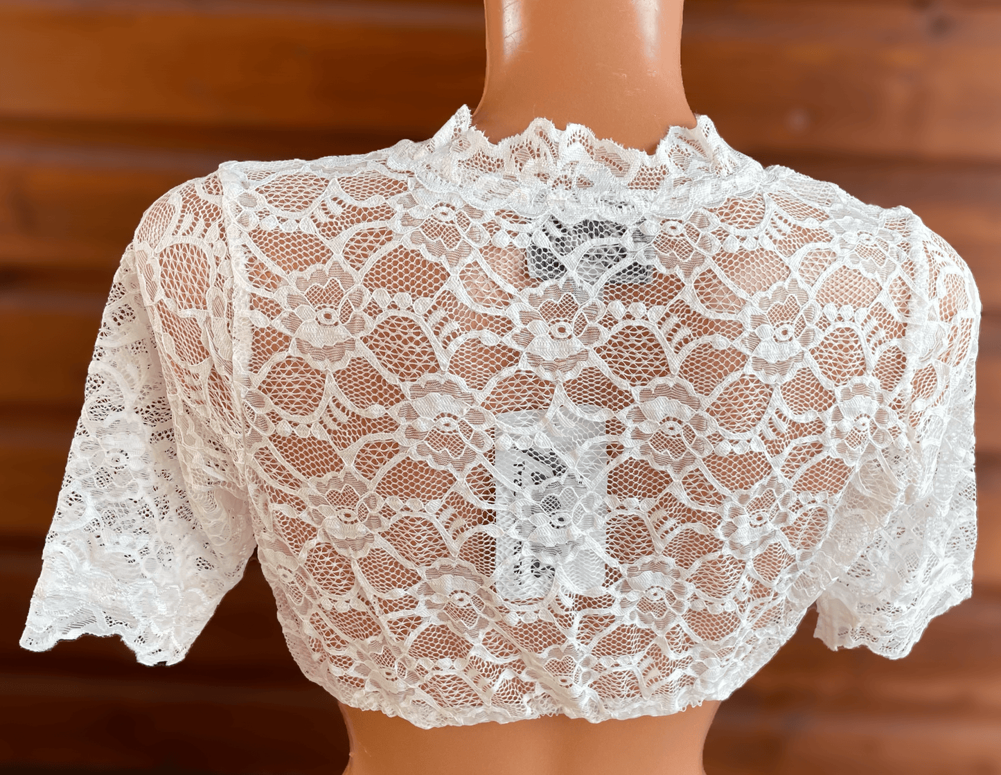 Dirndlbluse Fuchs, Spitze, Stretch, ecru, halbarm, V-Ausschnitt Dirndlblusen Fuchs