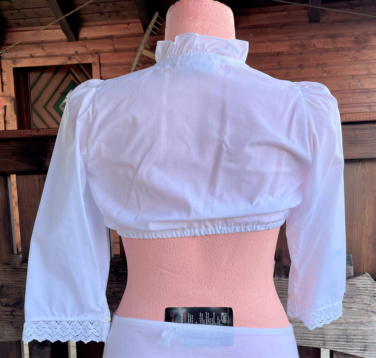 Dirndlbluse Fuchs, weiß, Zugband, Spitze, 3/4 Arm Dirndlblusen Fuchs