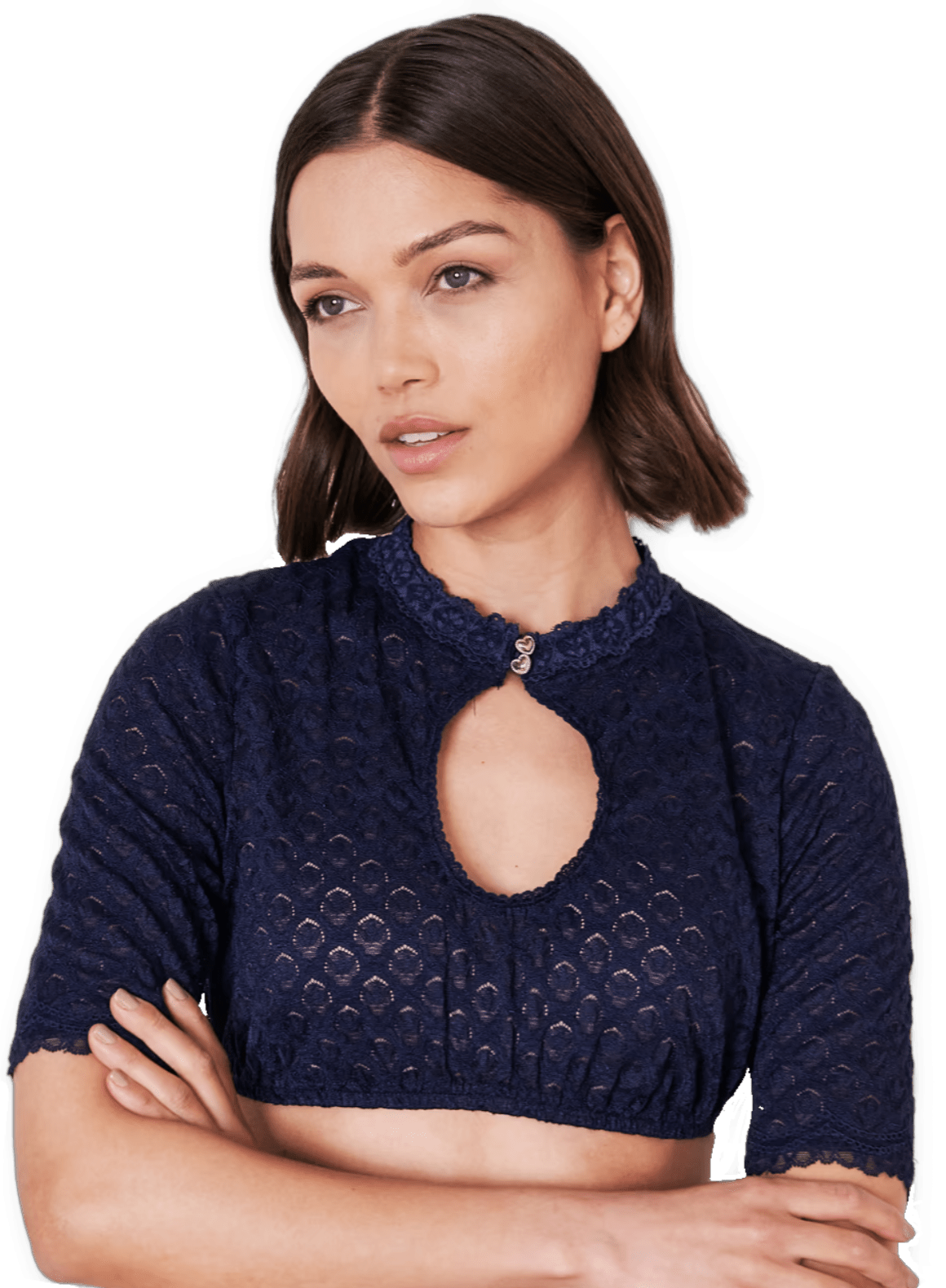Dirndlbluse Krüger Collection, Franja, hochgeschlossen, halbarm, blau Dirndlblusen Krüger