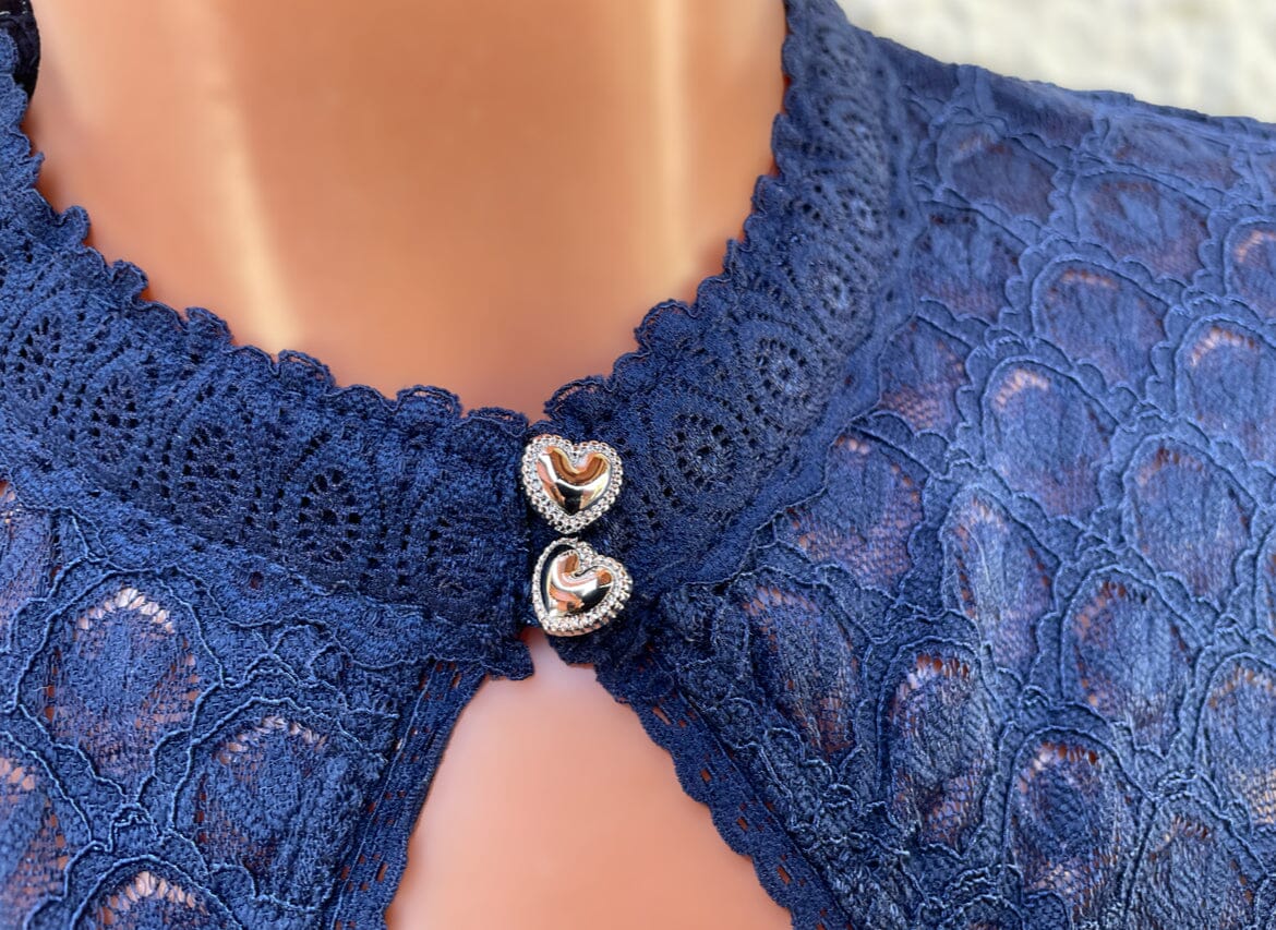 Dirndlbluse Krüger Collection, Franja, hochgeschlossen, halbarm, blau Dirndlblusen Krüger