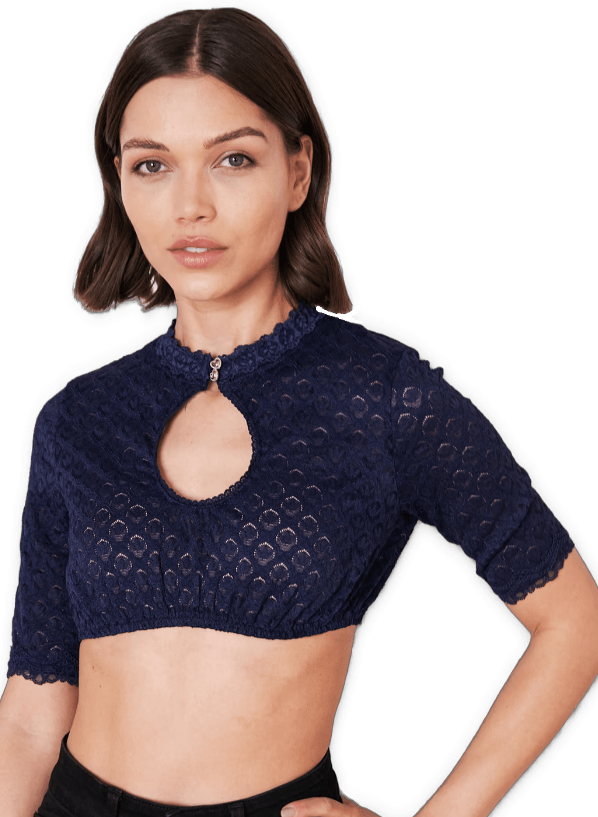 Dirndlbluse Krüger Collection, Franja, hochgeschlossen, halbarm, blau Dirndlblusen Krüger