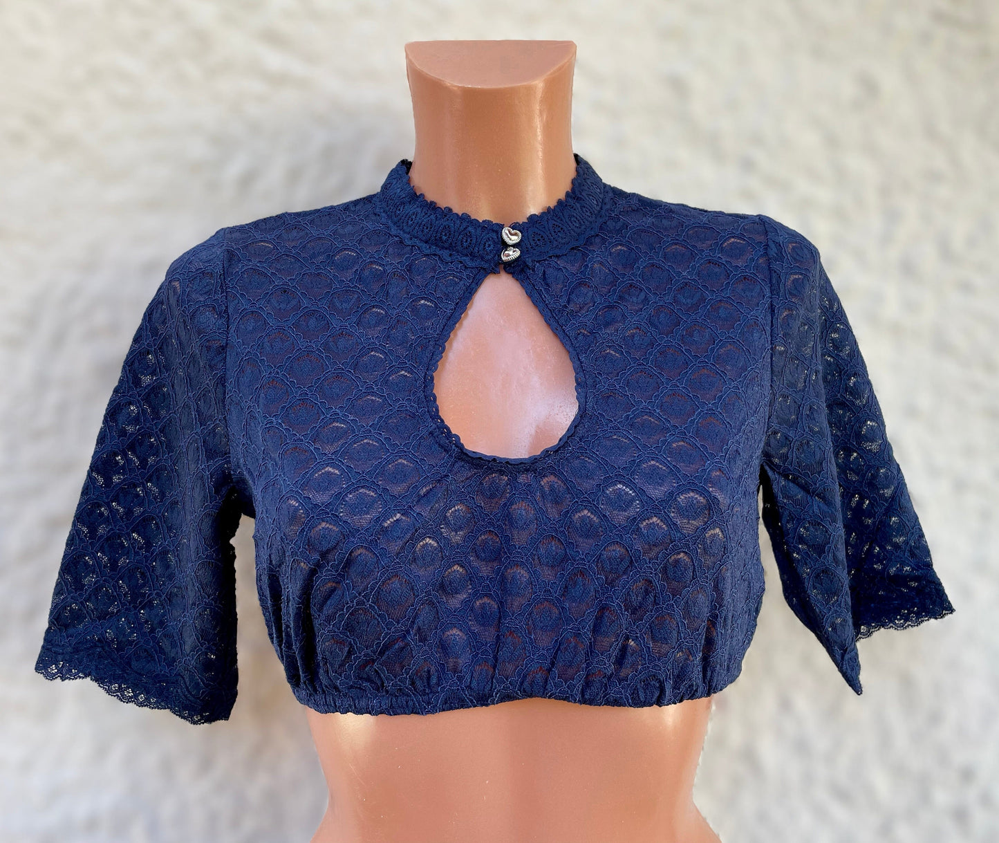 Dirndlbluse Krüger Collection, Franja, hochgeschlossen, halbarm, blau Dirndlblusen Krüger