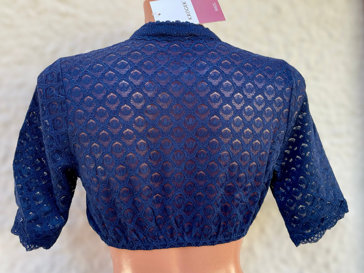 Dirndlbluse Krüger Collection, Franja, hochgeschlossen, halbarm, blau Dirndlblusen Krüger