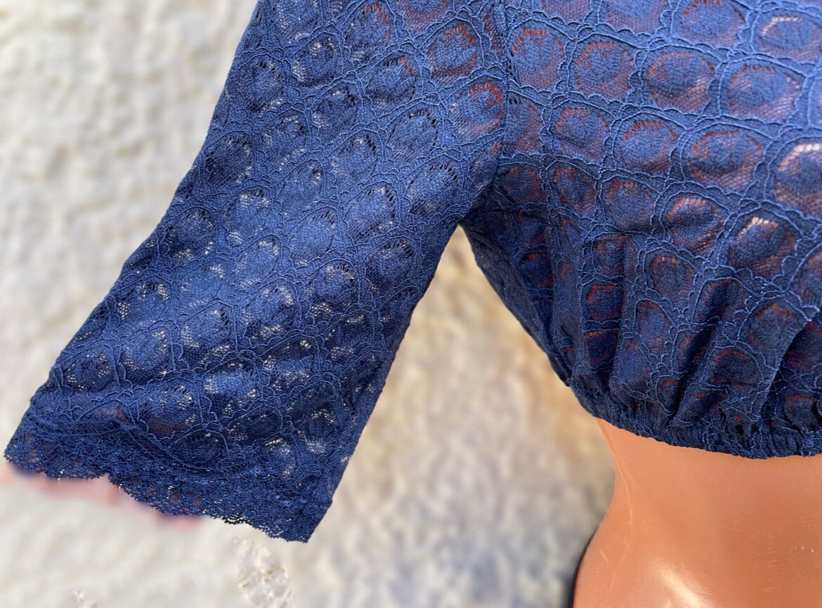 Dirndlbluse Krüger Collection, Franja, hochgeschlossen, halbarm, blau Dirndlblusen Krüger