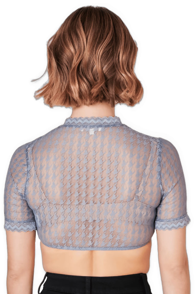 Dirndlbluse Krüger Collection, Hahnentritt, hochgeschlossen, halbarm, blau Bernarda Dirndlblusen Krüger