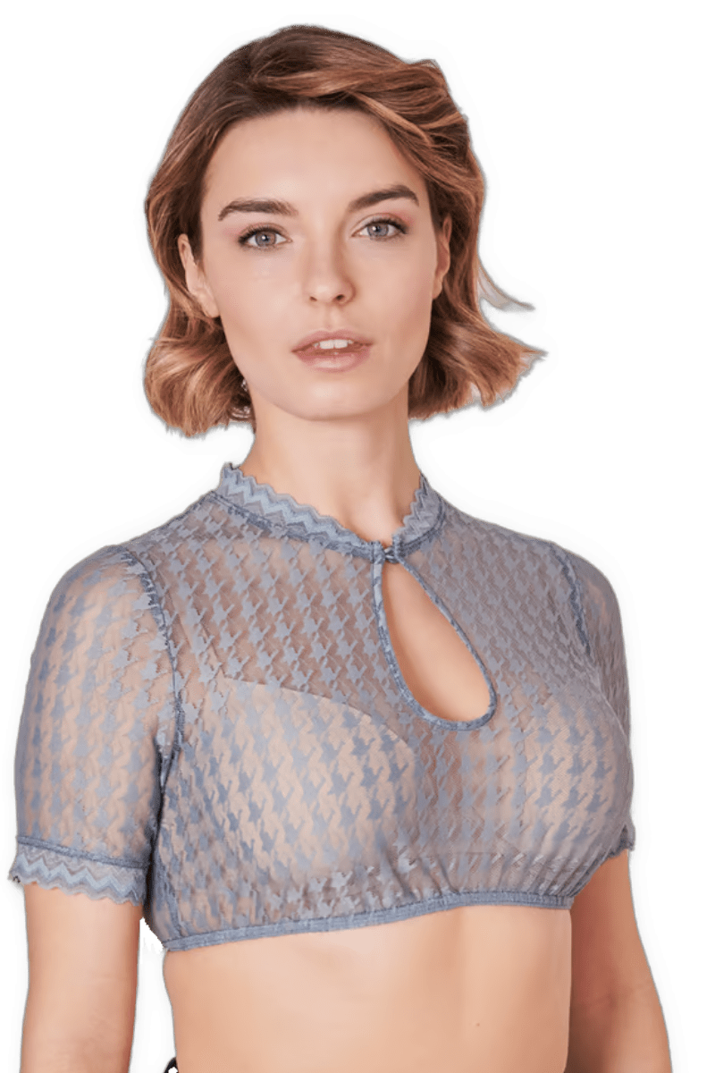 Dirndlbluse Krüger Collection, Hahnentritt, hochgeschlossen, halbarm, blau Bernarda Dirndlblusen Krüger