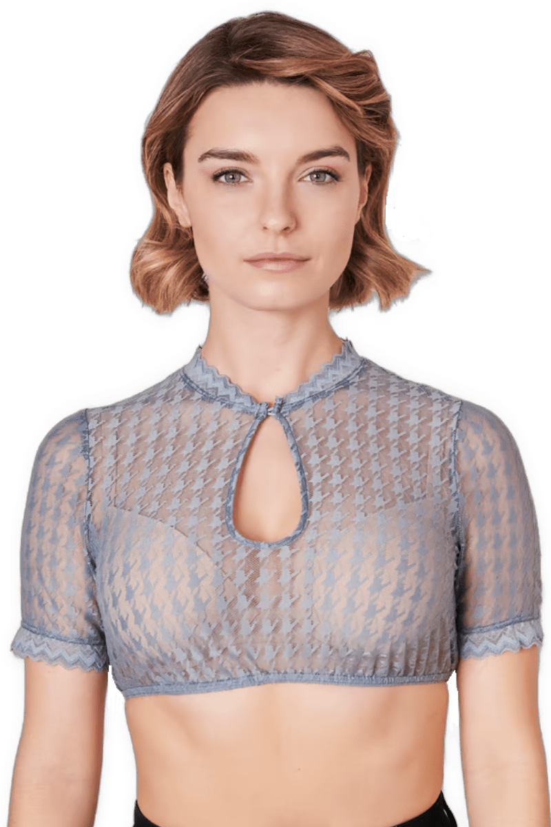 Dirndlbluse Krüger Collection, Hahnentritt, hochgeschlossen, halbarm, blau Bernarda Dirndlblusen Krüger