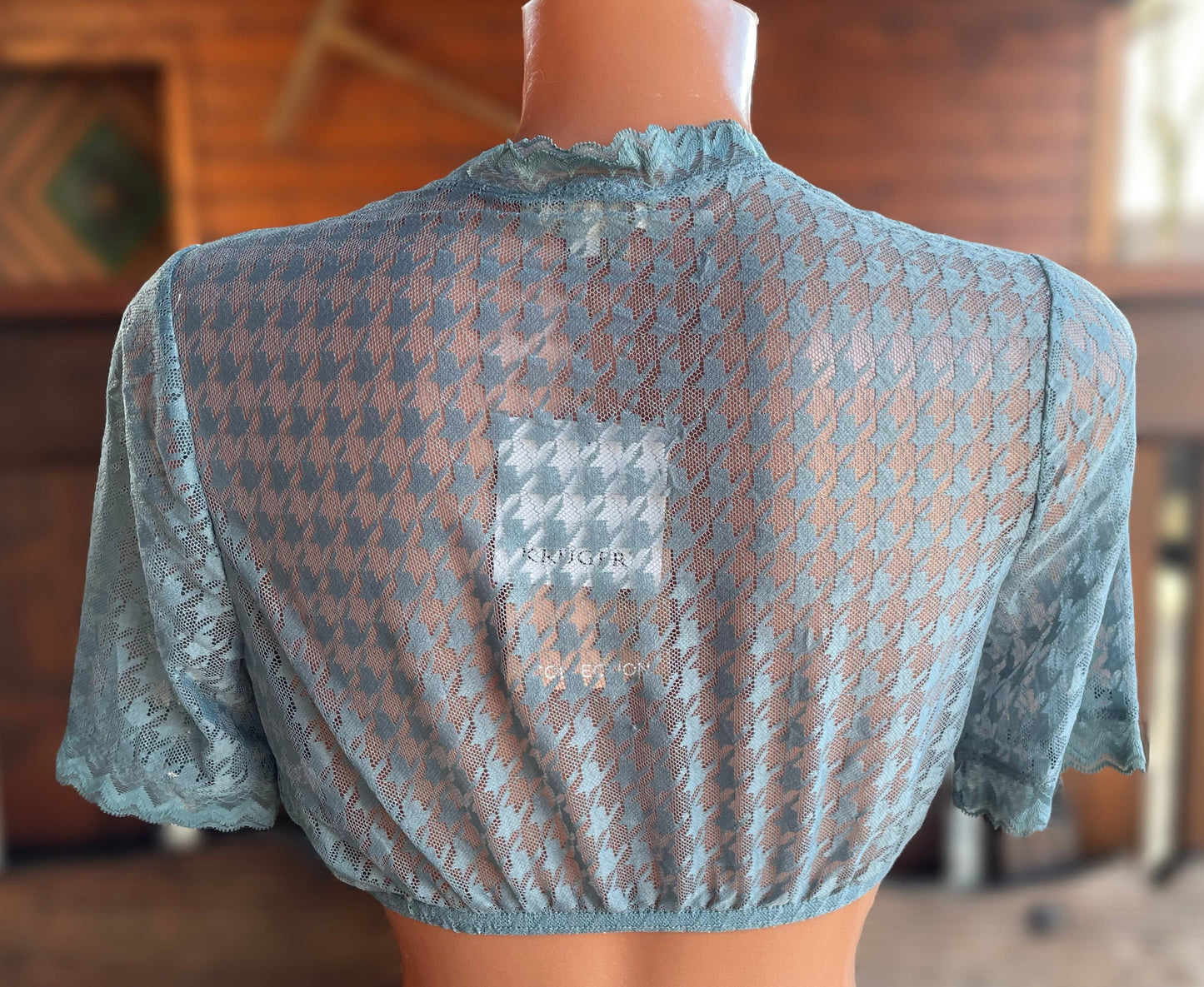 Dirndlbluse Krüger Collection, Hahnentritt, hochgeschlossen, halbarm, blau Bernarda Dirndlblusen Krüger