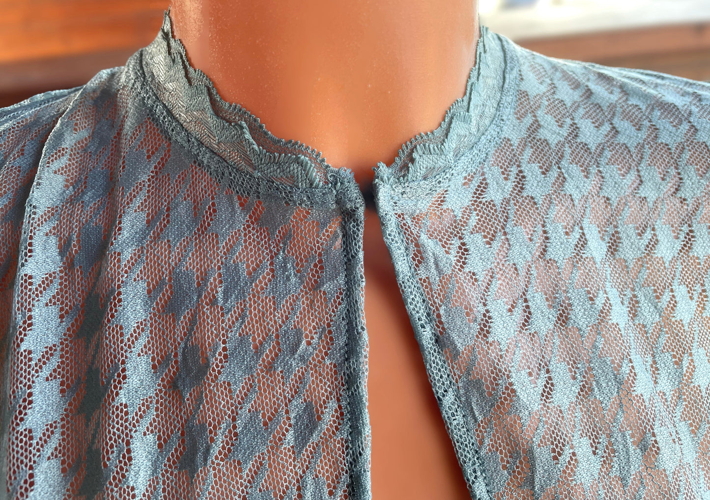 Dirndlbluse Krüger Collection, Hahnentritt, hochgeschlossen, halbarm, blau Bernarda Dirndlblusen Krüger