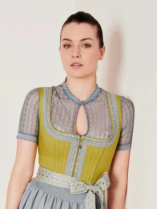 Dirndlbluse Krüger Collection, Hahnentritt, hochgeschlossen, halbarm, blau Bernarda Dirndlblusen Krüger