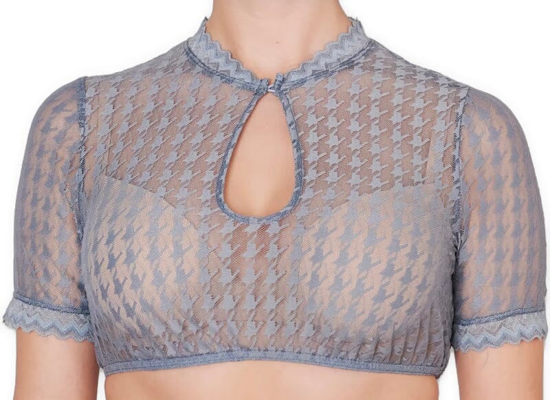 Dirndlbluse Krüger Collection, Hahnentritt, hochgeschlossen, halbarm, blau Bernarda Dirndlblusen Krüger