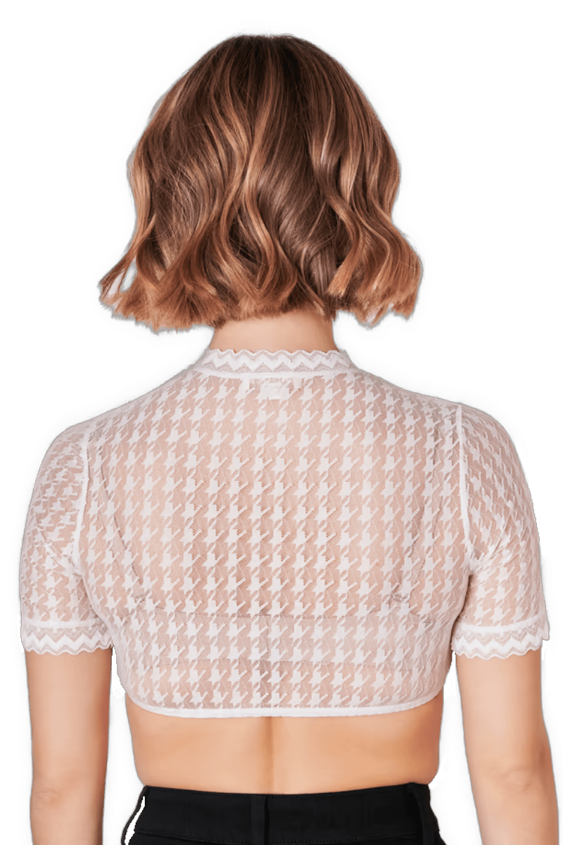 Dirndlbluse Krüger Collection, Hahnentritt, hochgeschlossen, halbarm, ecru, Bernarda Dirndlblusen Krüger