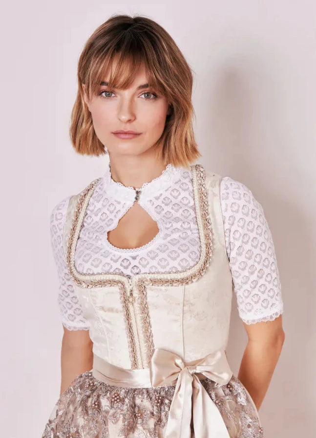 Dirndlbluse Krüger Collection, , hochgeschlossen, halbarm, ecru, Franja Dirndlblusen Krüger