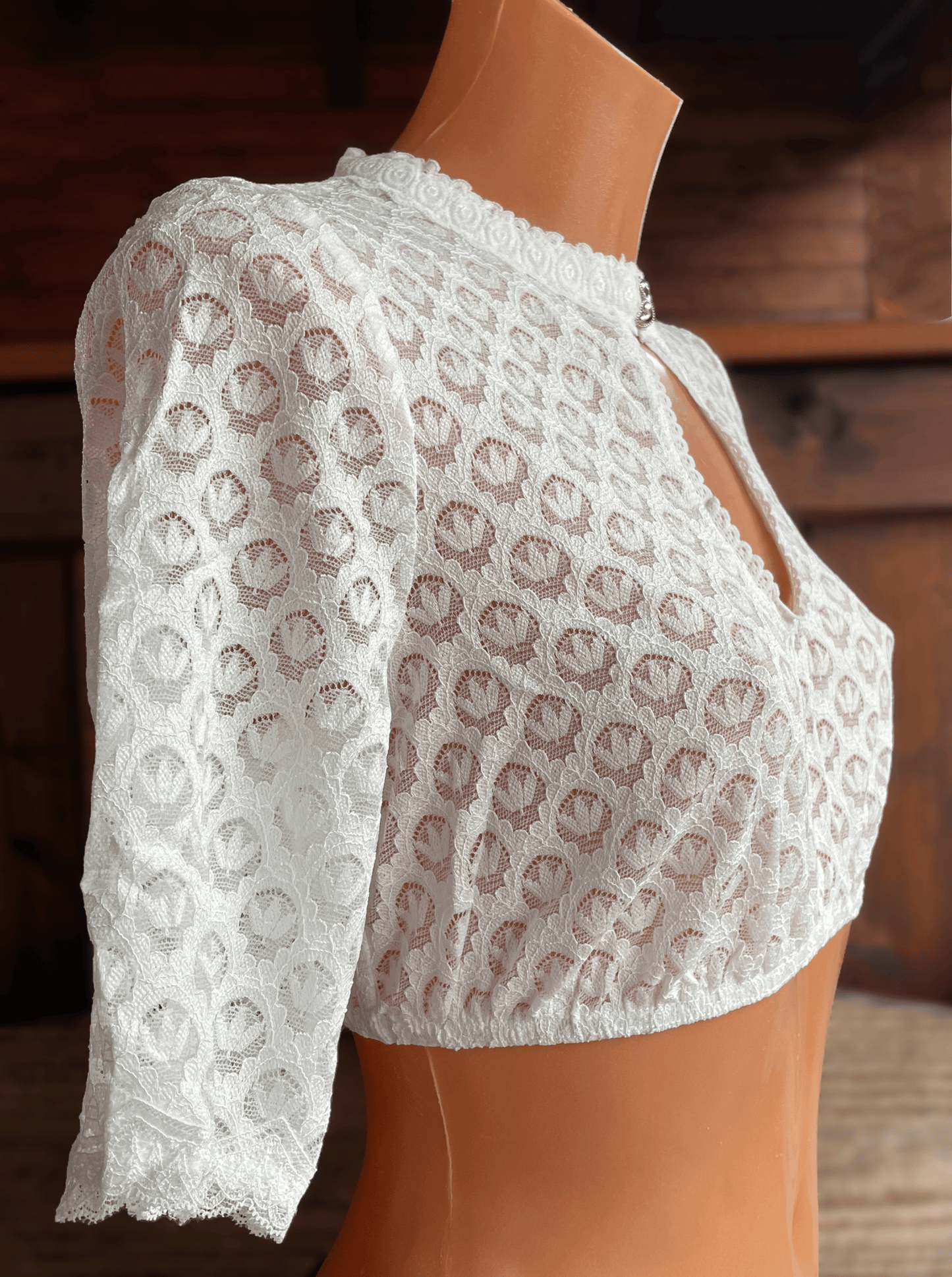 Dirndlbluse Krüger Collection, , hochgeschlossen, halbarm, ecru, Franja Dirndlblusen Krüger