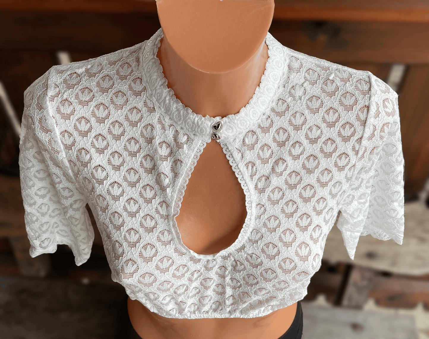 Dirndlbluse Krüger Collection, , hochgeschlossen, halbarm, ecru, Franja Dirndlblusen Krüger