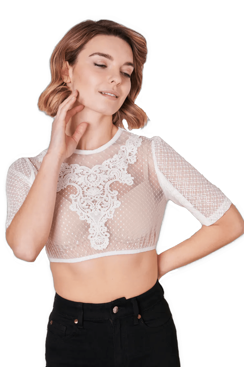Dirndlbluse Krüger Collections, Guiliana, ecru, hochgeschlossen Dirndlblusen Krüger