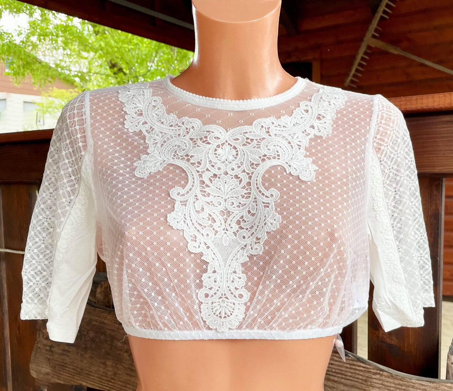 Dirndlbluse Krüger Collections, Guiliana, ecru, hochgeschlossen Dirndlblusen Krüger