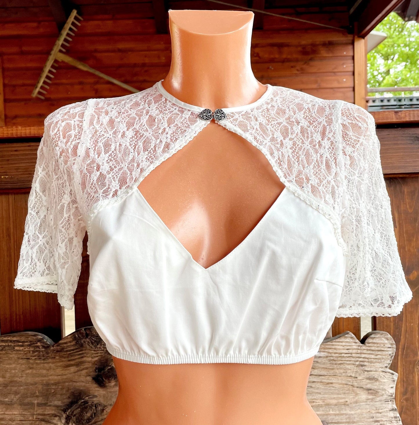 Dirndlbluse Krüger Collections, Hanna, ecru, kurzarm Dirndlblusen Krüger