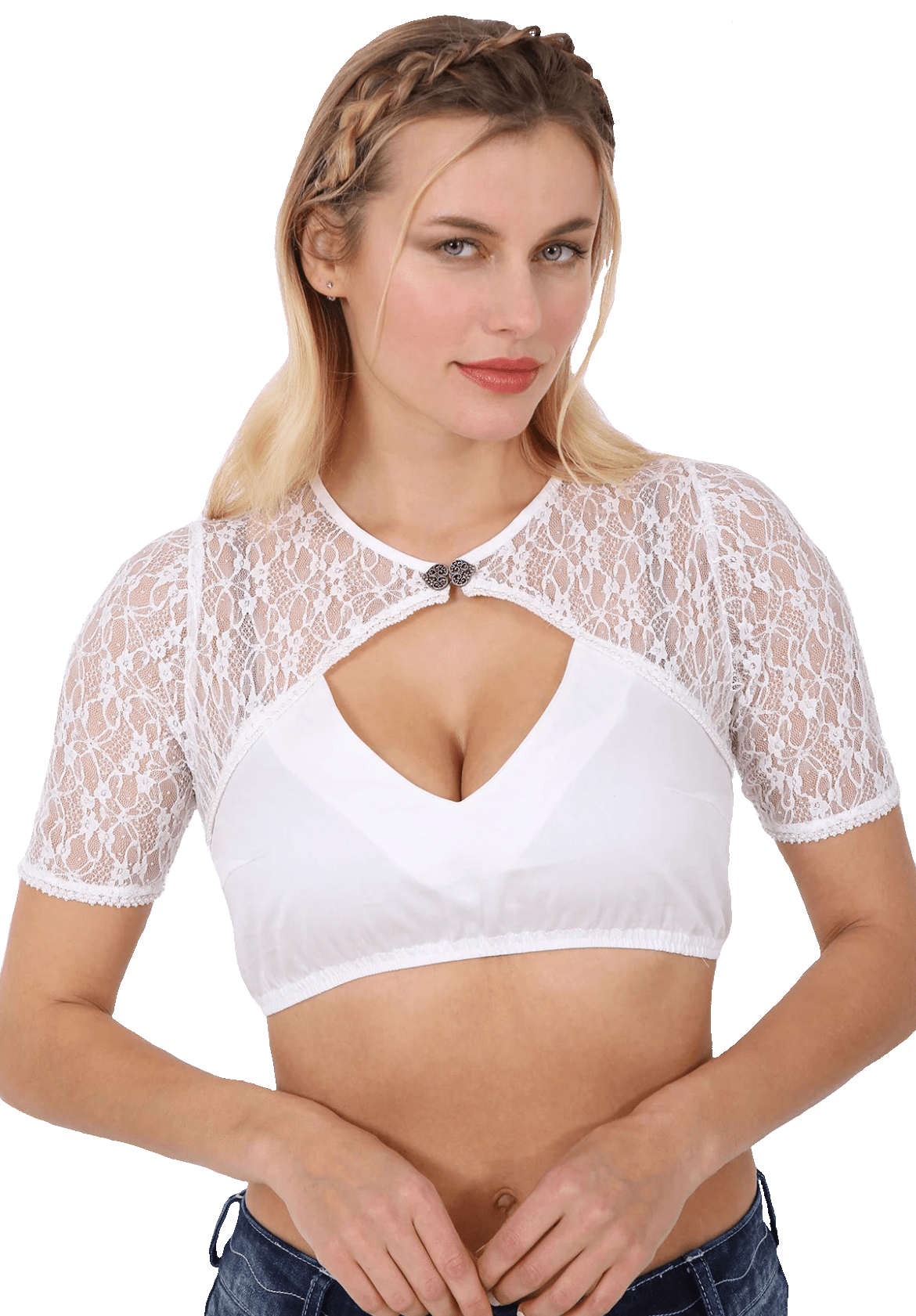Dirndlbluse Krüger Collections, Hanna, ecru, kurzarm Dirndlblusen Krüger