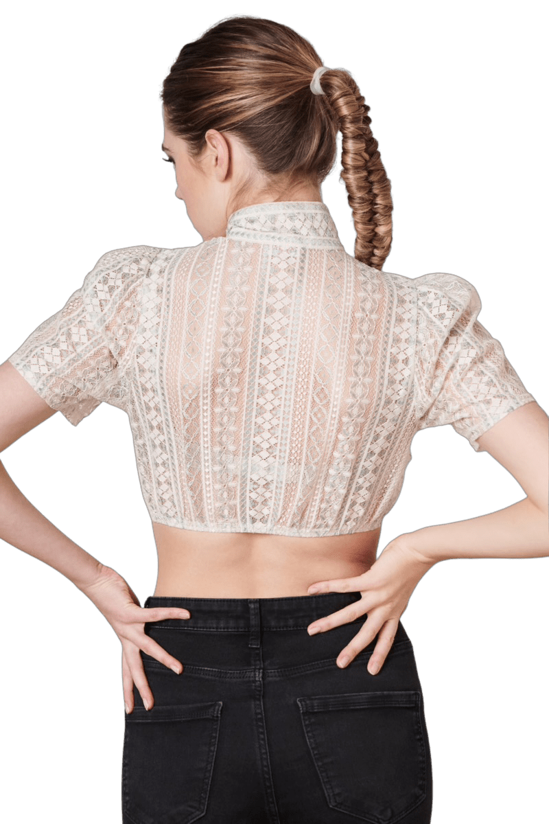 Dirndlbluse Krüger Collections, Kali, ecru blau, hochgeschlossen Dirndlblusen Krüger