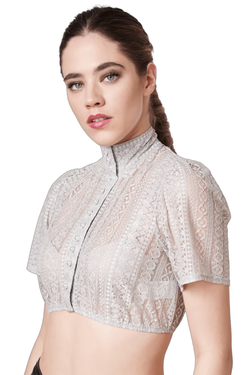 Dirndlbluse Krüger Collections, Kali, grau, hochgeschlossen Dirndlblusen Krüger