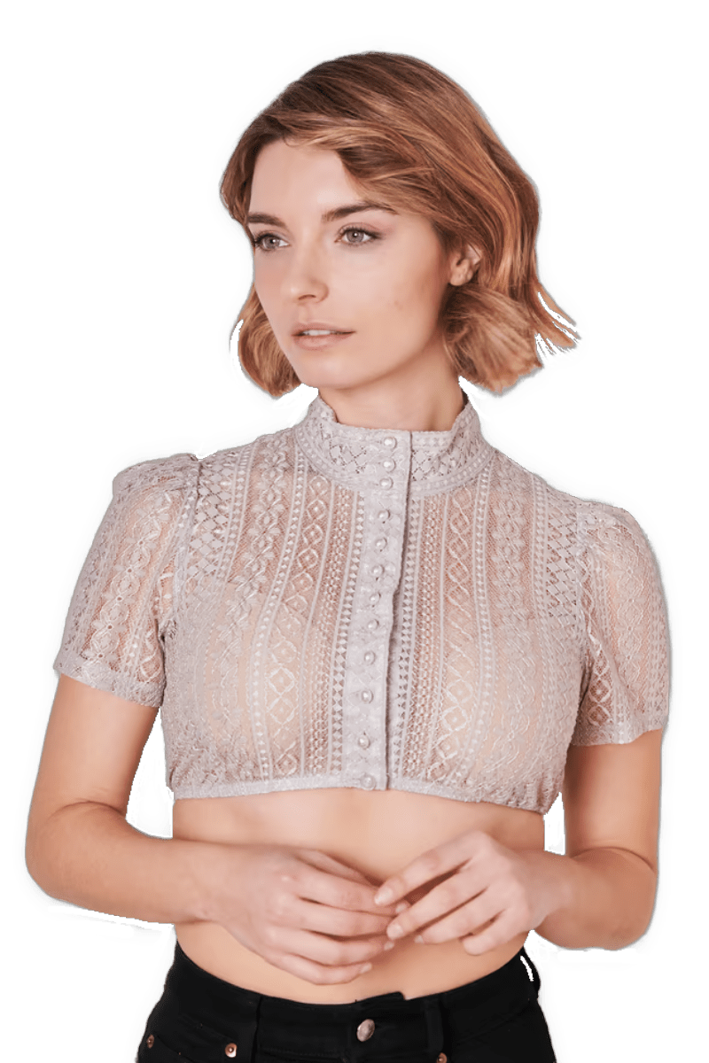 Dirndlbluse Krüger Collections, Kali, grau, hochgeschlossen Dirndlblusen Krüger