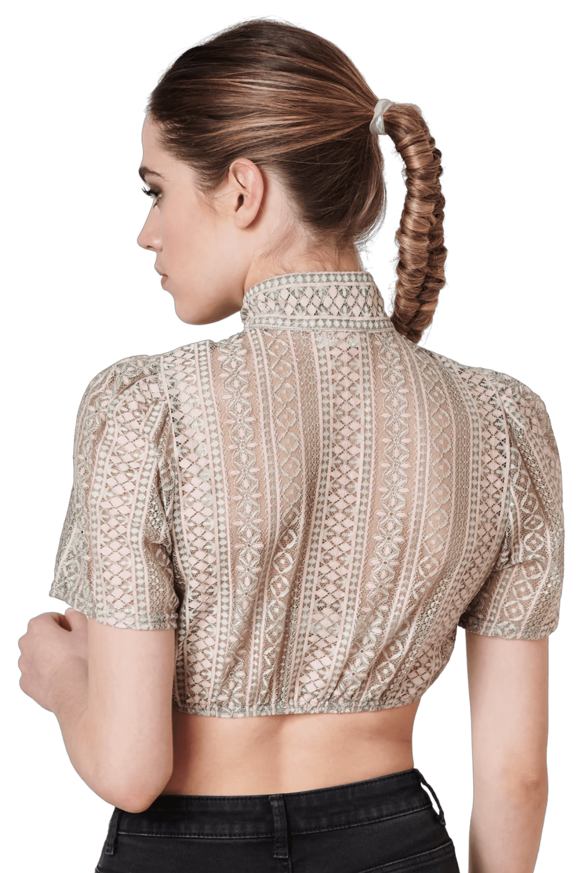 Dirndlbluse Krüger Collections, Kali, grün rosa, hochgeschlossen Dirndlblusen Krüger