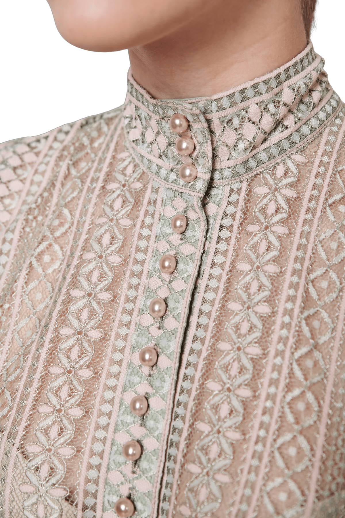 Dirndlbluse Krüger Collections, Kali, grün rosa, hochgeschlossen Dirndlblusen Krüger
