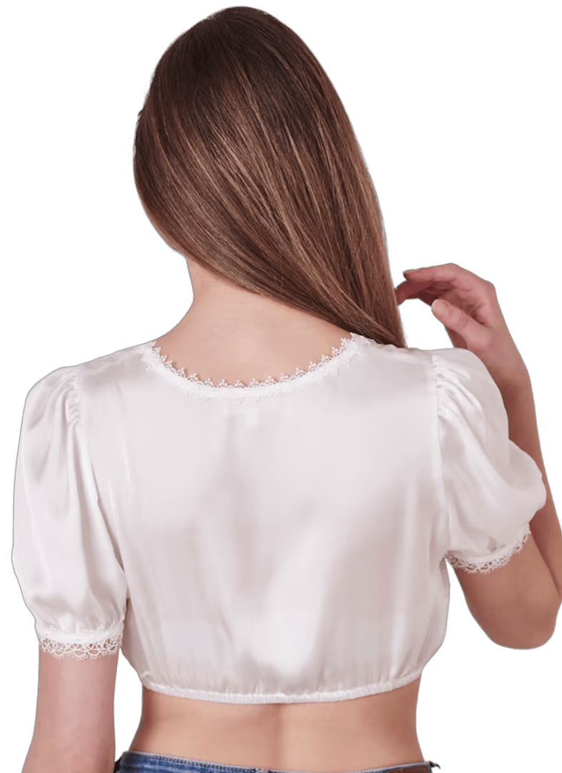 Dirndlbluse Krüger Collections, Majella, ecru, Puffärmel Satin Dirndlblusen Krüger