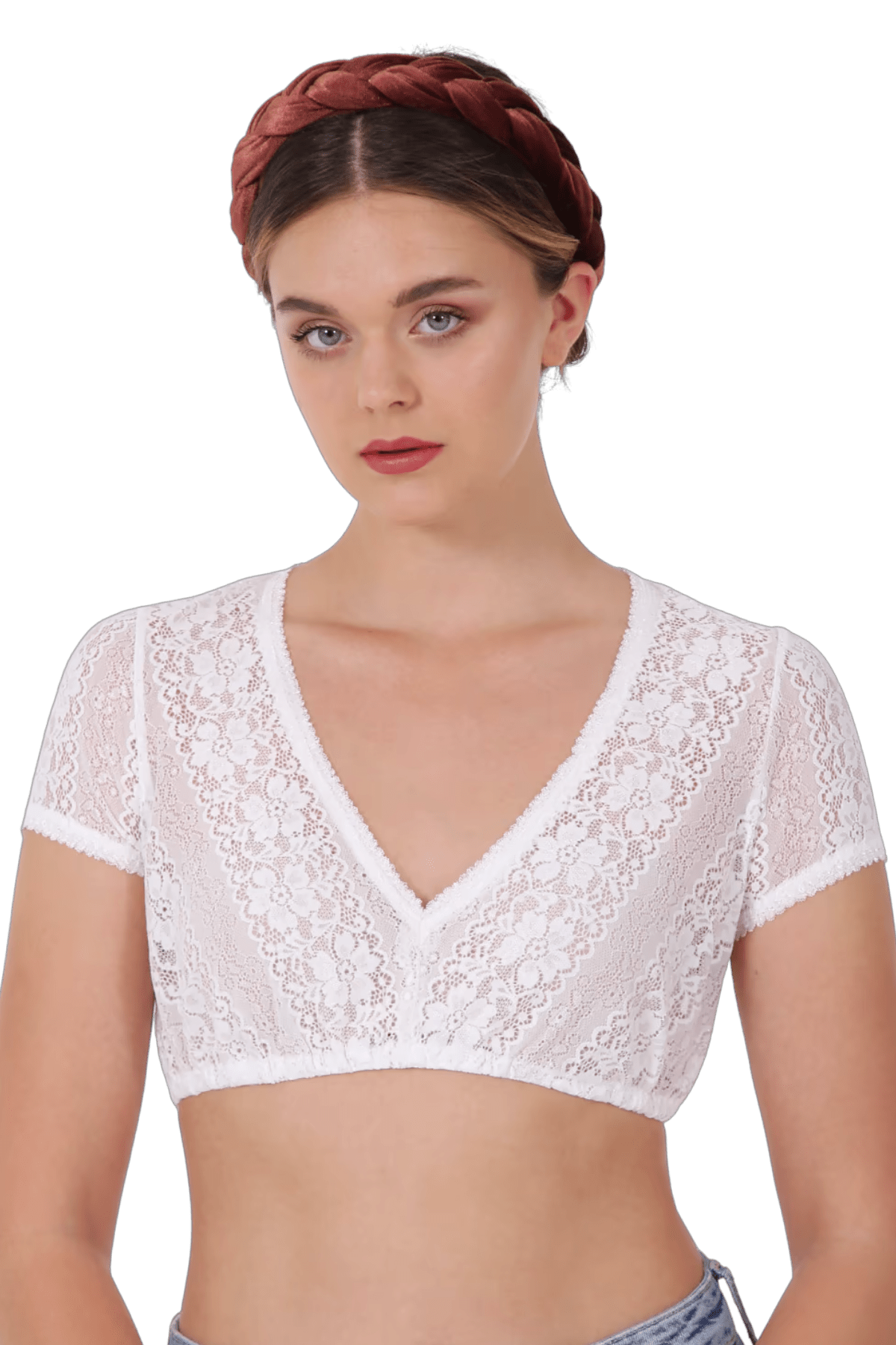 Dirndlbluse Krüger Collections, Nani, ecru, kurzarm, V-Ausschnitt Dirndlblusen Krüger
