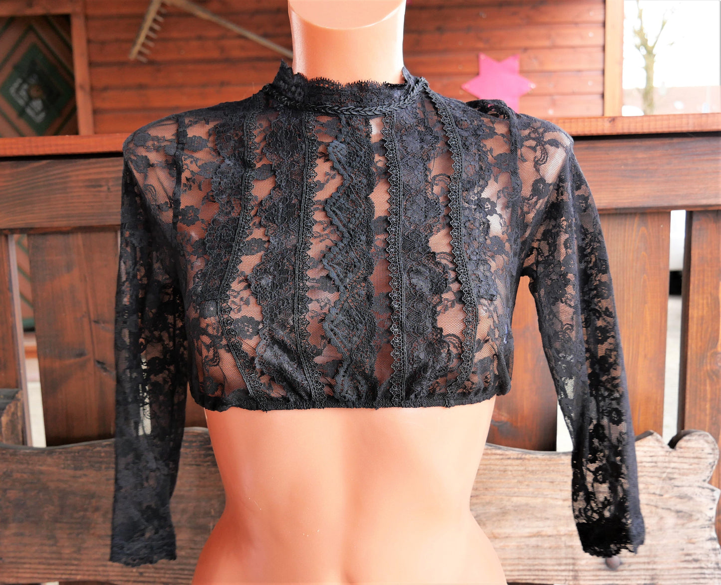 Dirndlbluse Krüger Collections, Simona, schwarz, hochgeschlossen Dirndlblusen Krüger