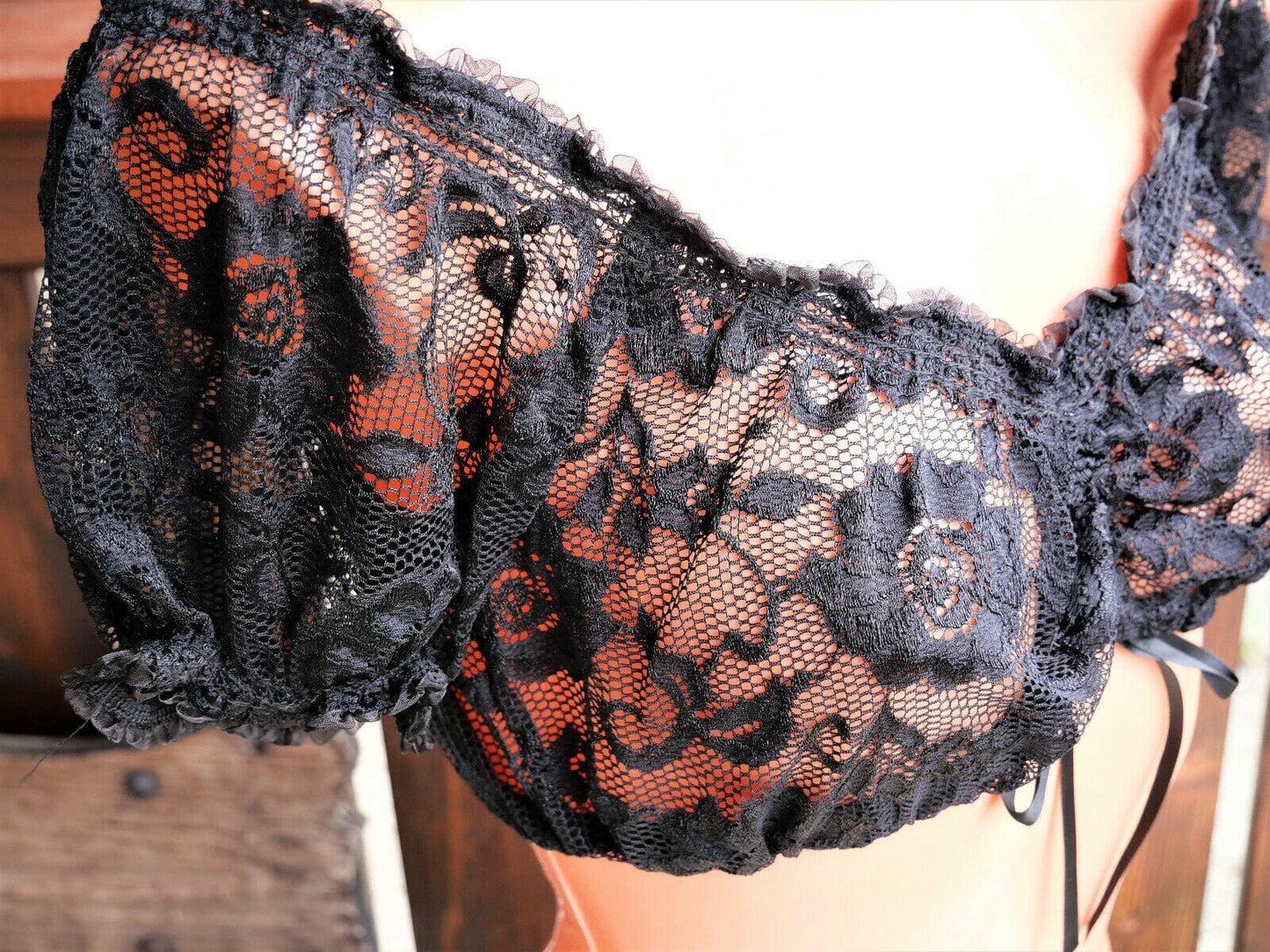 Dirndlbluse Krüger Madl, Carmen, schwarz, Zugband, Spitze, Gr. 32/34 Dirndlblusen Krüger