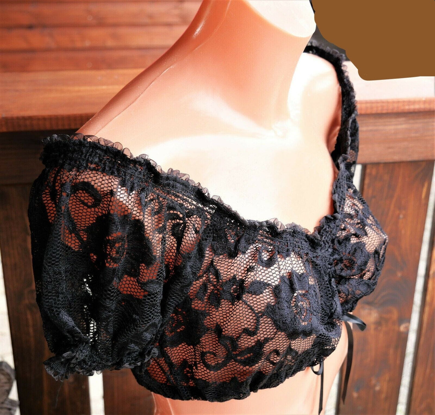 Dirndlbluse Krüger Madl, Carmen, schwarz, Zugband, Spitze, Gr. 32/34 Dirndlblusen Krüger