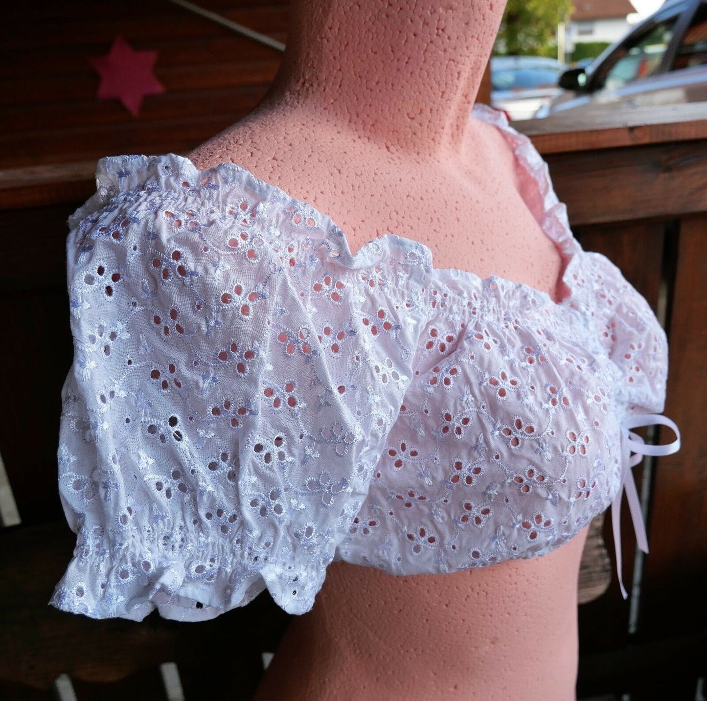 Dirndlbluse Krüger Madl, Carmen, weiß, Lochmuster, Gr. 42 Dirndlblusen Krüger