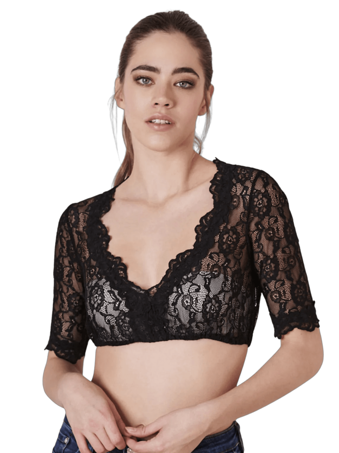 Dirndlbluse Krüger Madl, Cassandra, schwarz, halbarm Dirndlblusen Krüger