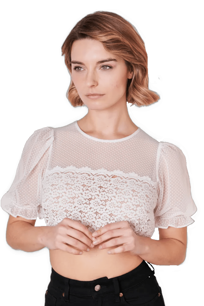 Dirndlbluse Krüger Madl, Keona, ecru, hochgeschlossen, Puffärmel Dirndlblusen Krüger