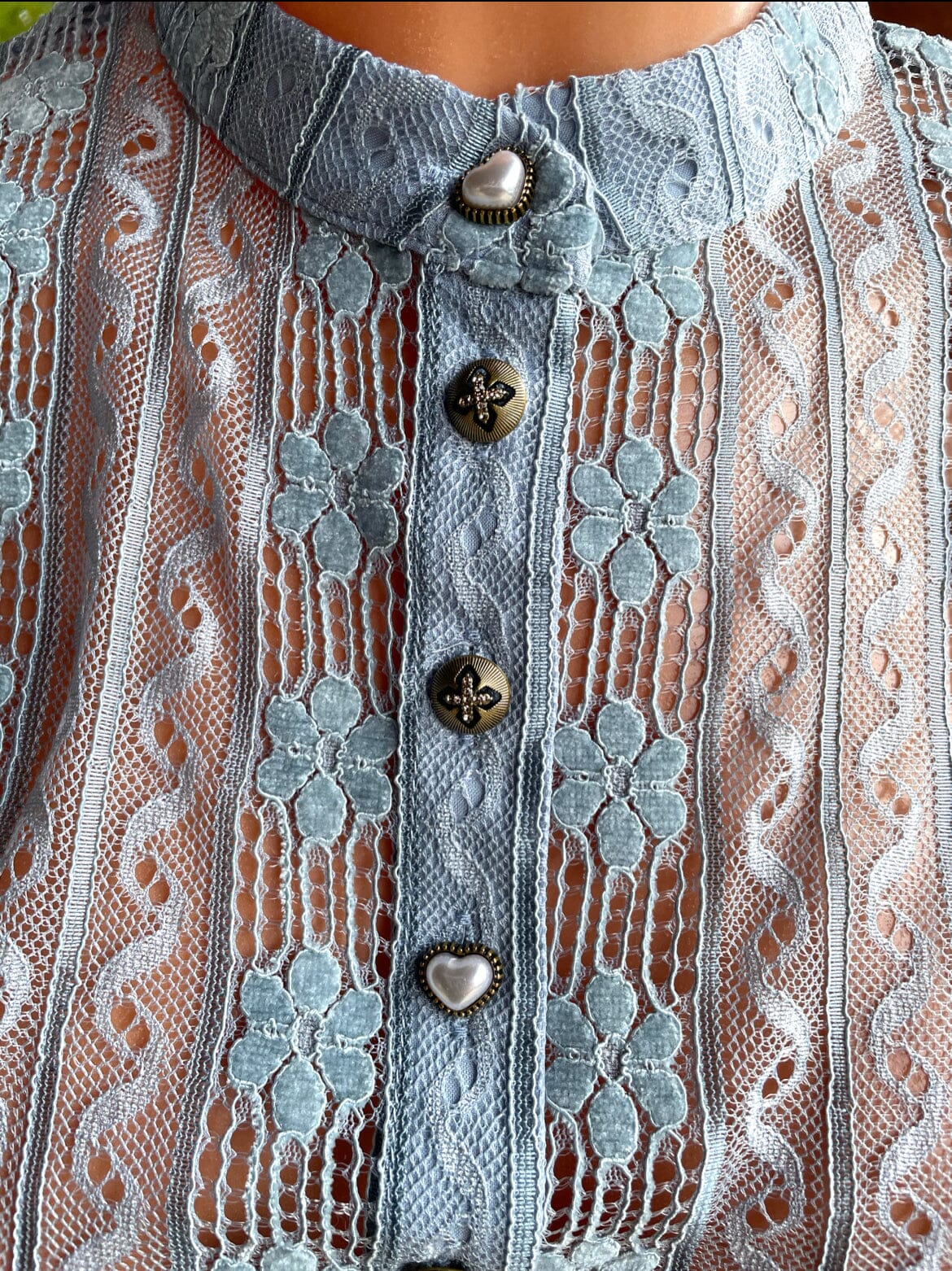 Dirndlbluse Krüger Madl, Lavina, hell blau, hochgeschlossen Dirndlblusen Krüger