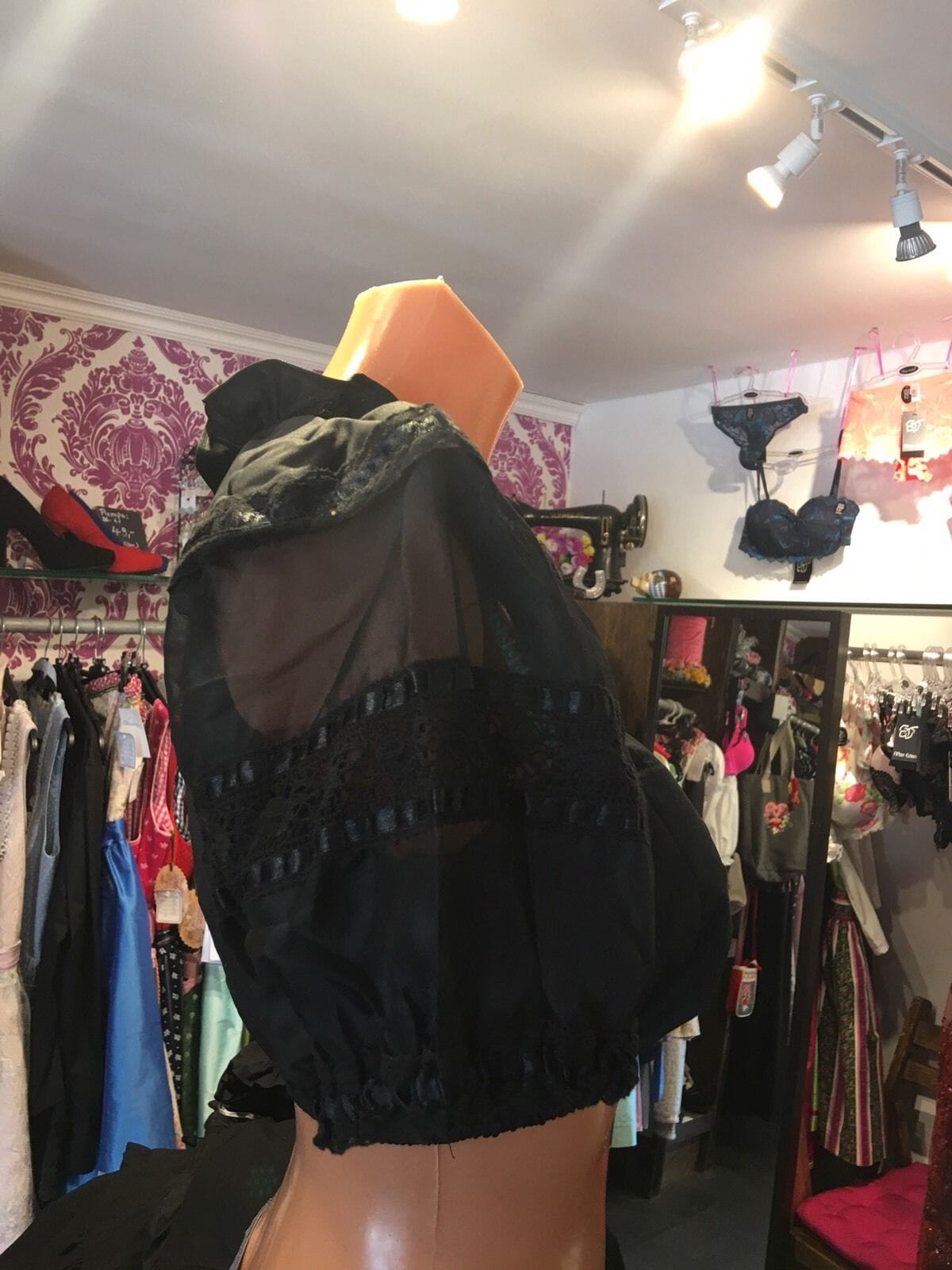 Dirndlbluse Krüger Madl, schwarz, Transparent, Zugband Dirndlblusen Krüger