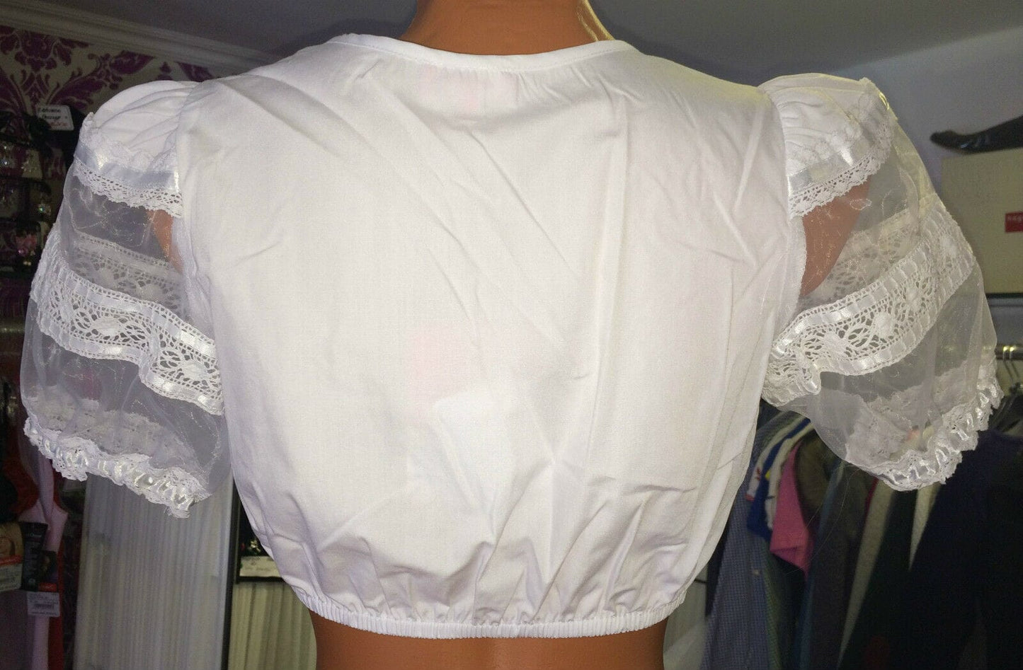 Dirndlbluse Krüger Madl, weiß, Knöpfe, transparente Puffärmel Dirndlblusen Krüger