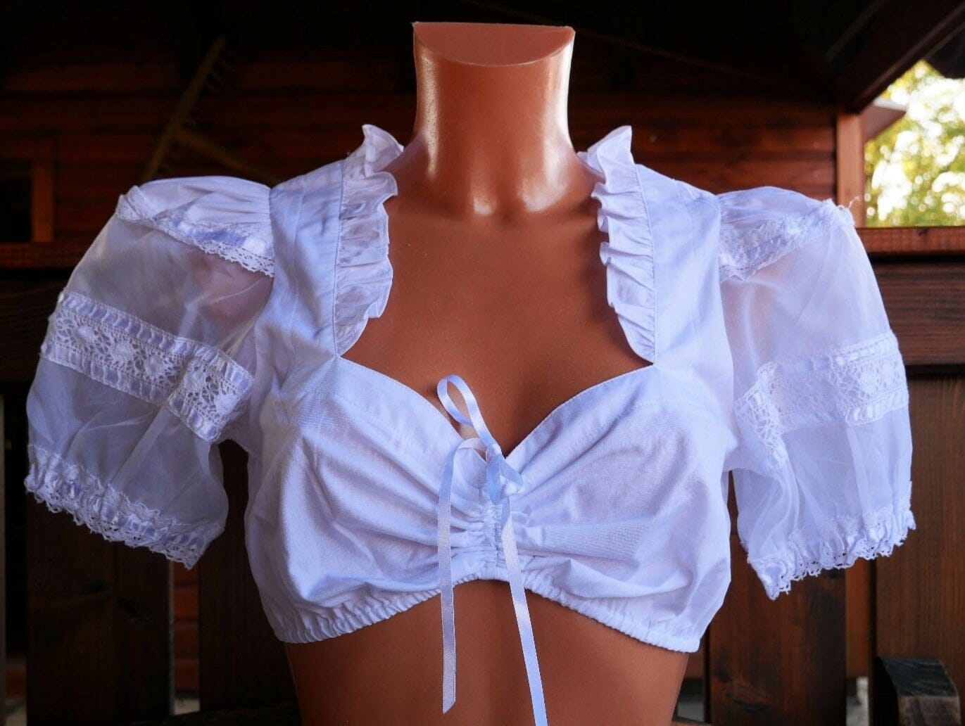 Dirndlbluse Krüger Madl, weiß, Zugband, transparente Ärmelm Puffärmel Dirndlblusen Krüger